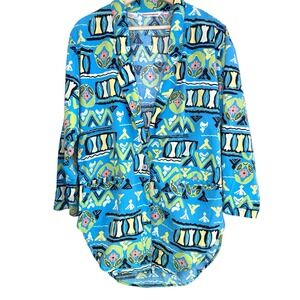 Emmanuelle Vintage/Retro 80's Abstract Design‎ Blue Jacket Women's Sz M Cotton